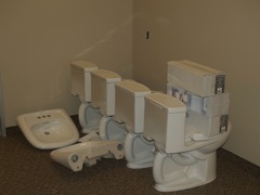 toilets and sinks await installation
