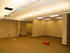 ceiling, lights and carpeting in customer service area